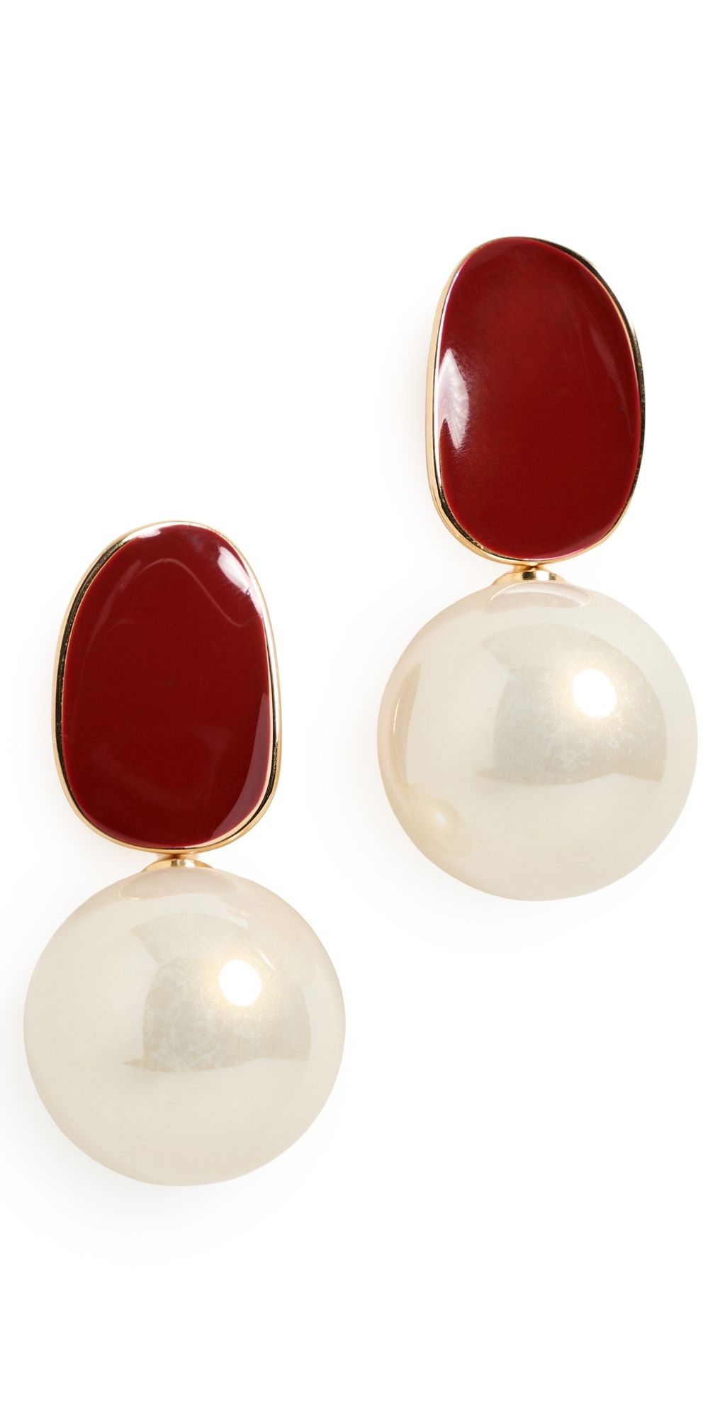 By Adina Eden Colored Enamel Pearl Drop Stud Earrings Red One Size