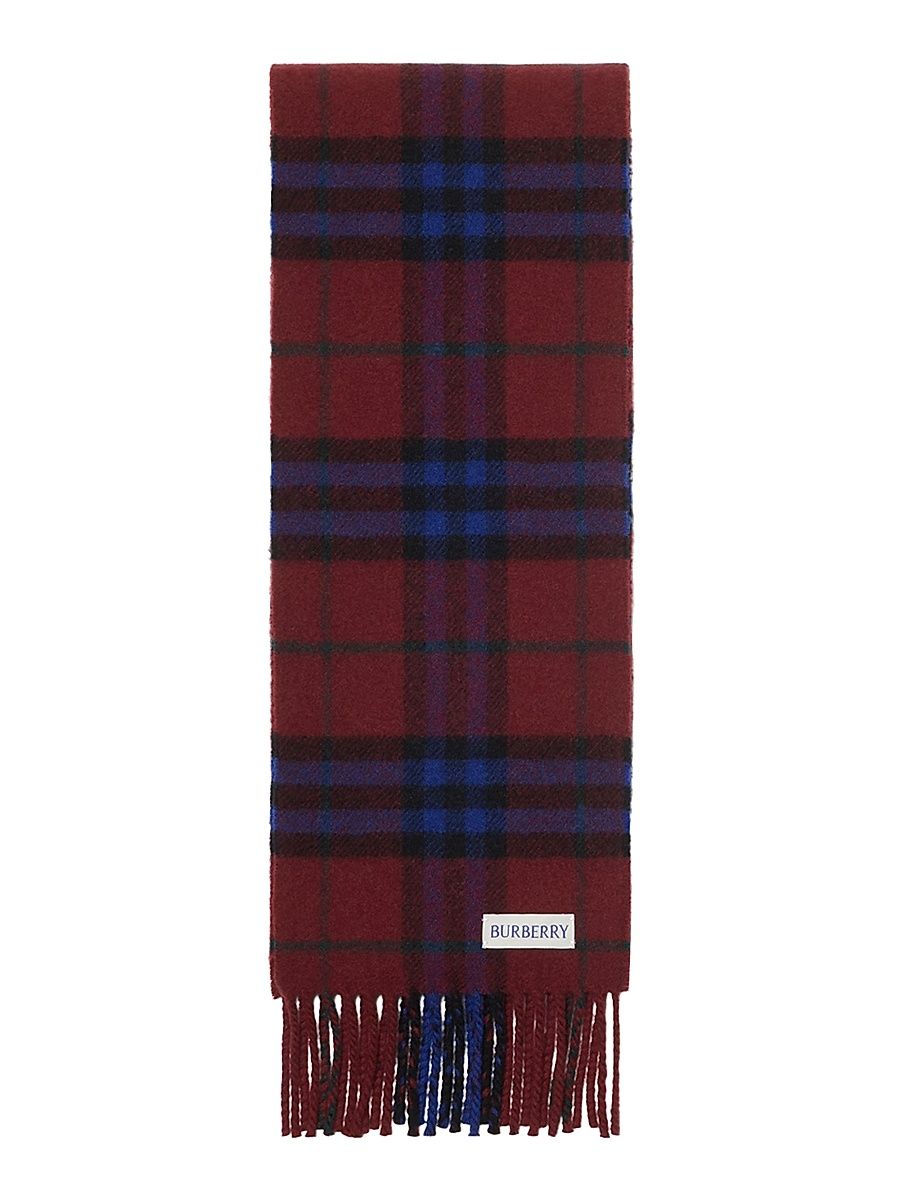 Women's Fringed Check Cashmere Scarf - Dark Red