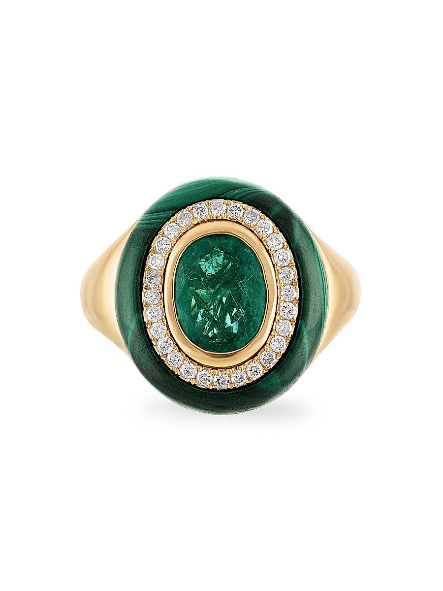 Women's Flora & Fauna Wisdom 14K Yellow Gold, Gemstone & 0.24 TCW Diamond Ring - Emerald - Size 7