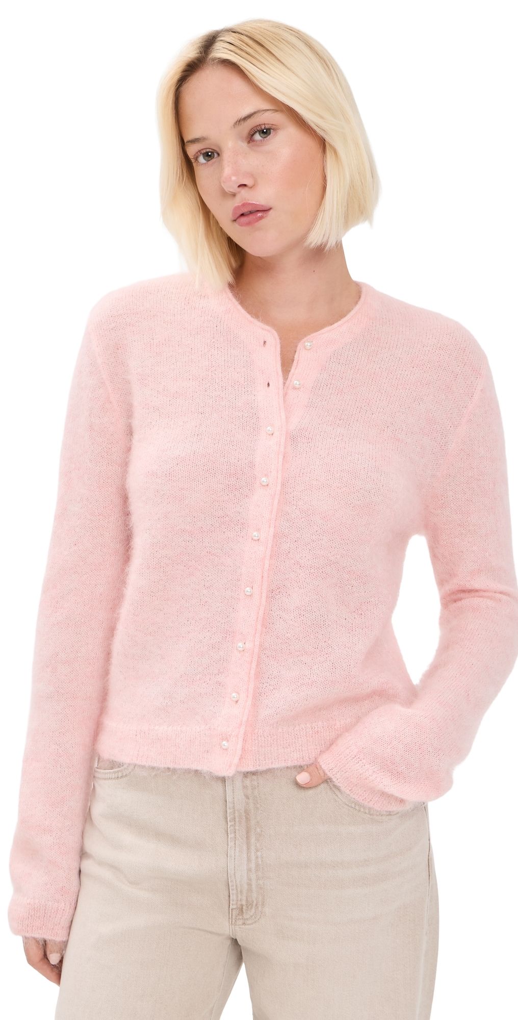 MOTHER The Cropped Mohair Cardigan Powder S
