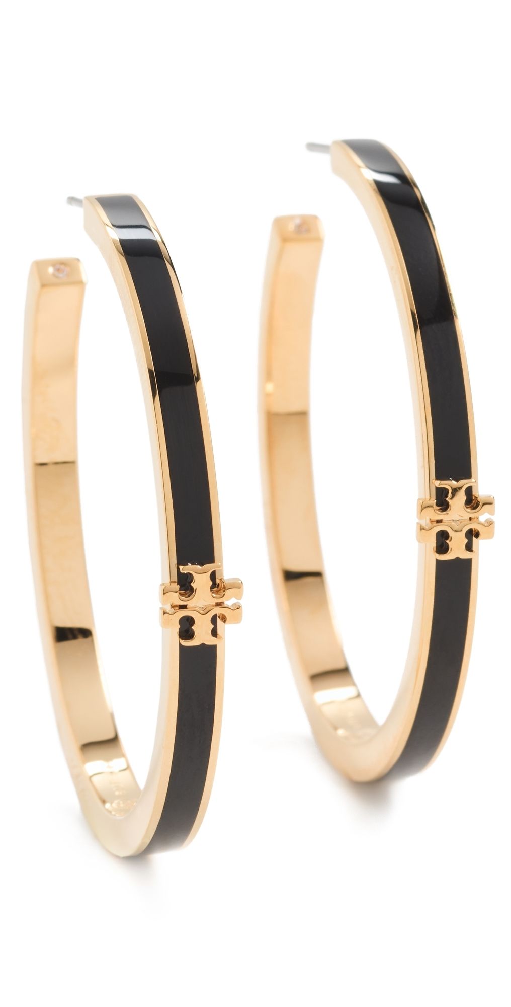 Tory Burch Icon Enamel Hoop Earrings Tory Gold/Black One Size