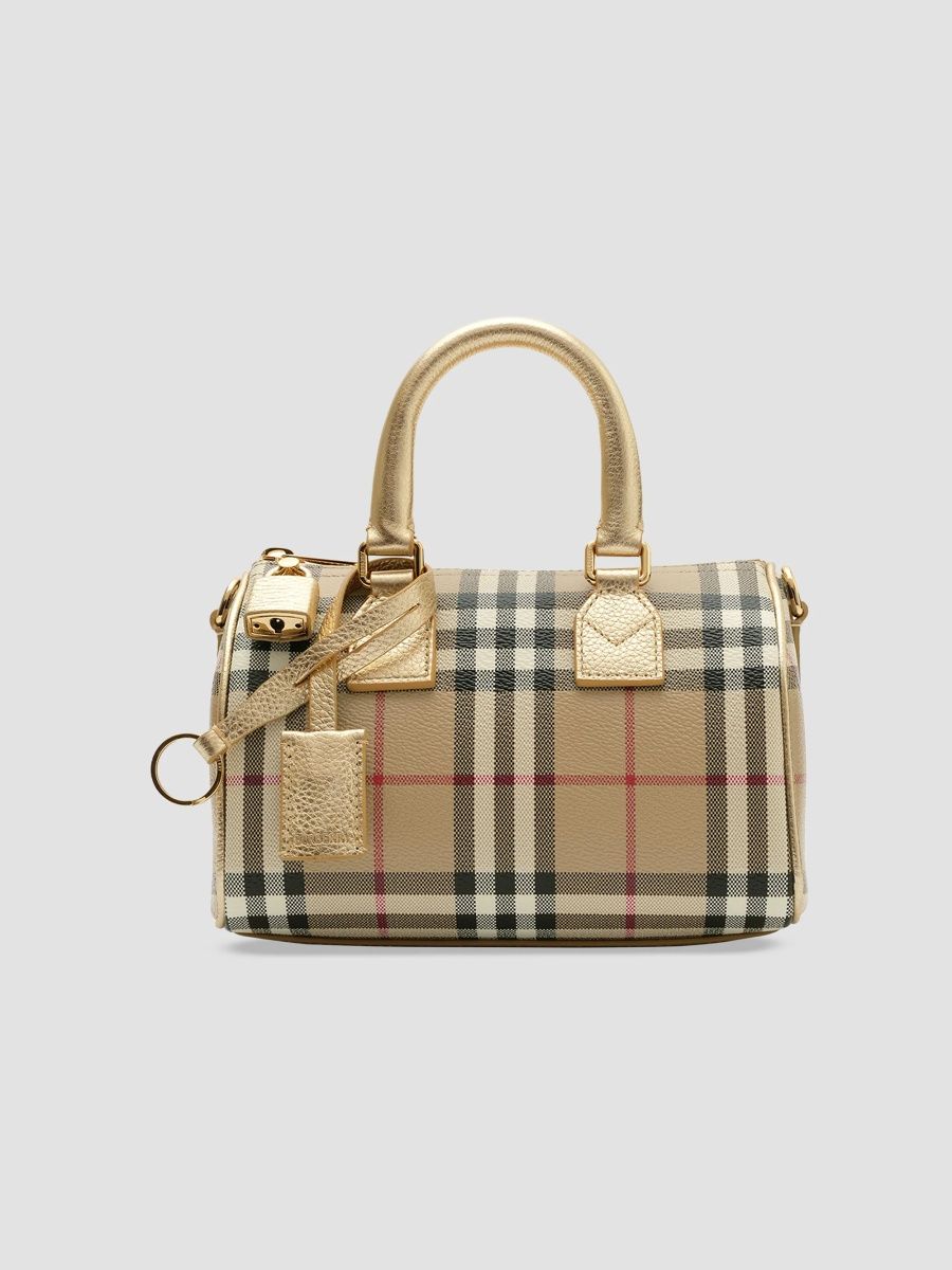 Burberry Women's Mini Check Canvas Bowling Bag - Archive Beige Gold