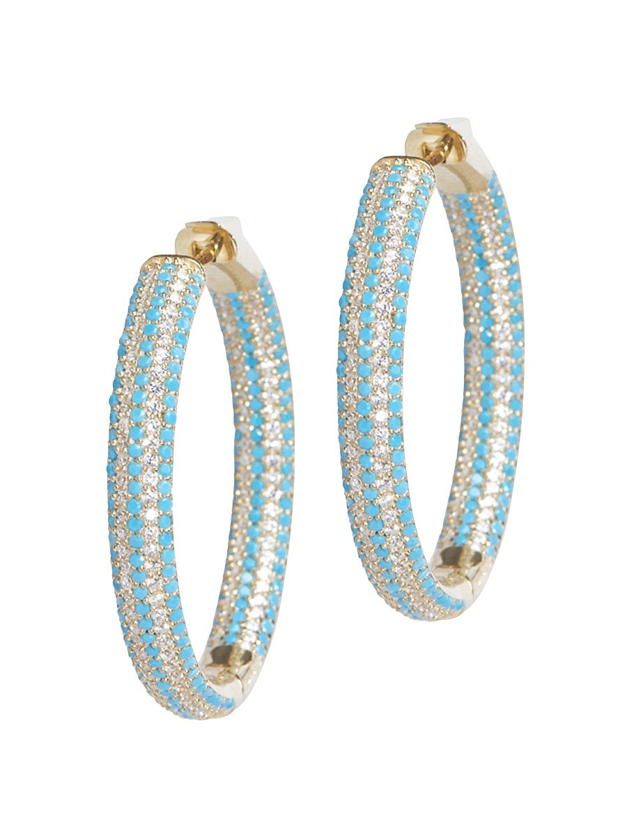 Women's Tire 14K-Yellow-Gold Vermeil & Crystal Striped Hoop Earrings - Turquoise