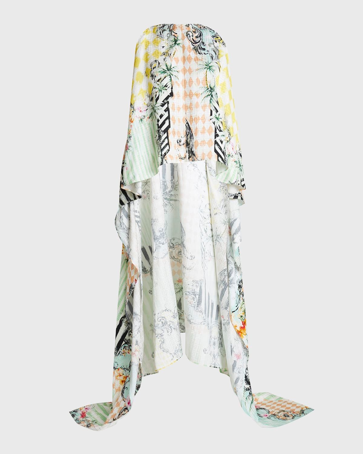 Monogram Baroque-Print Sleeveless High-Low Kaftan