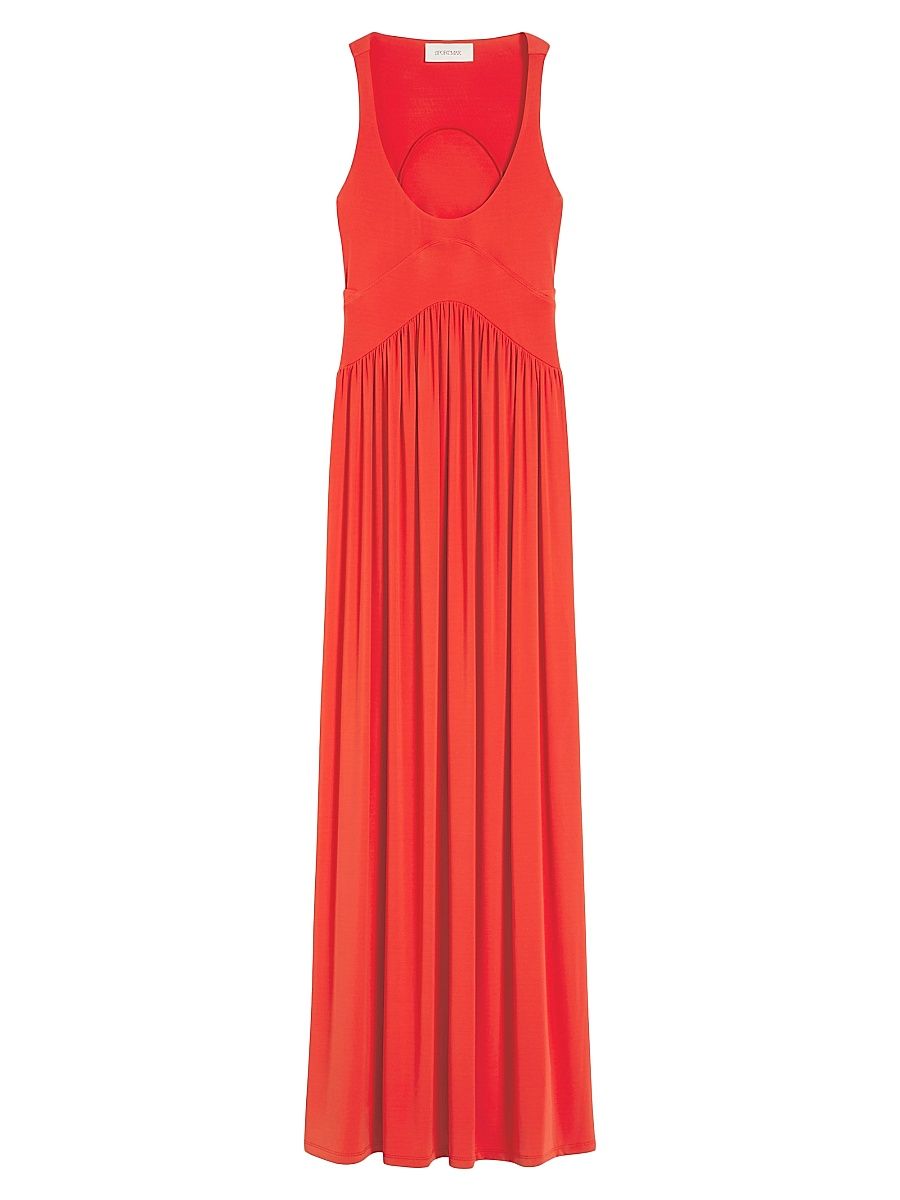 Women's Long Crepe Jersey Dress - Coral - Size Large