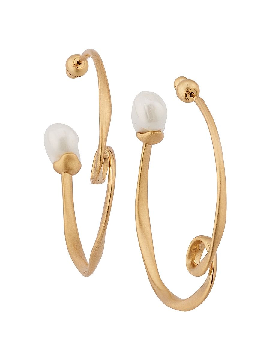 Women's Rena Imitation Pearl & Goldtone Hoops - Gold