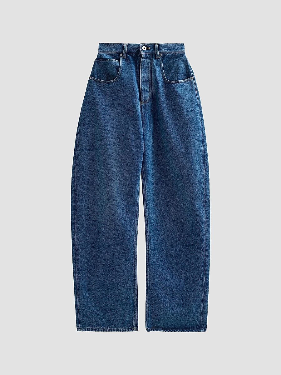 Women's High-Rise Barrel-Leg Cotton Jeans - Mid Blue - Size 8