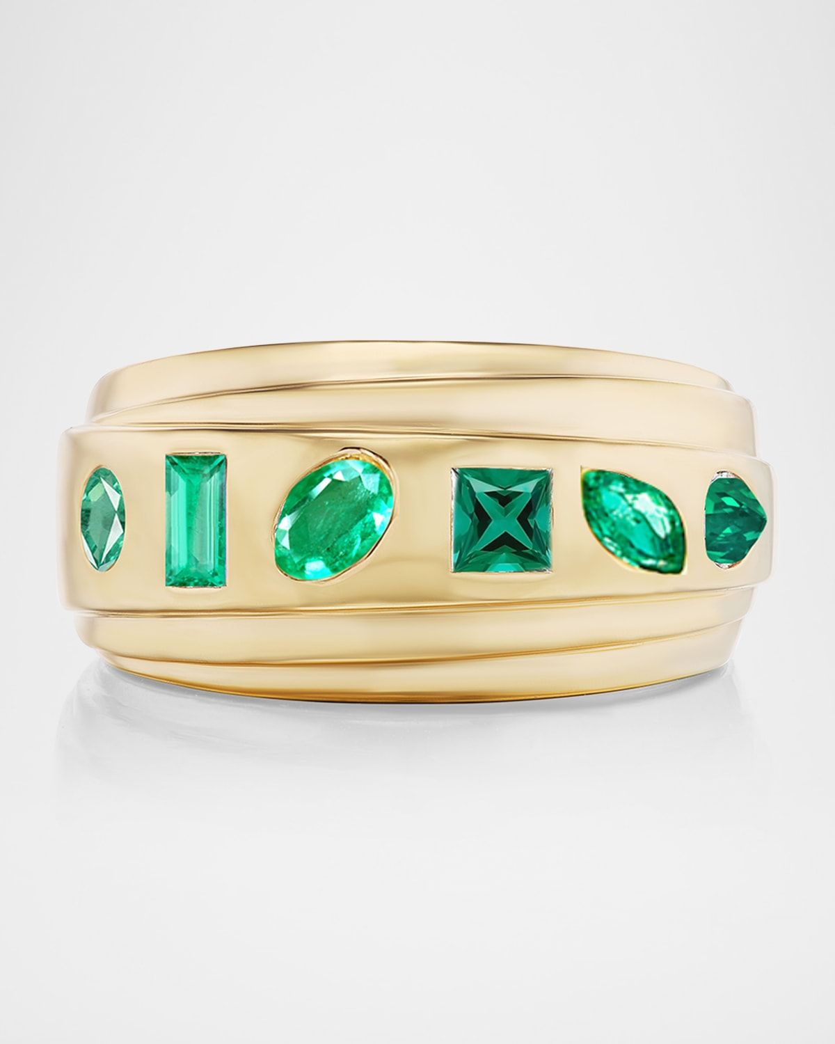 18K Yellow Gold Flush-Mount Emerald Ring
