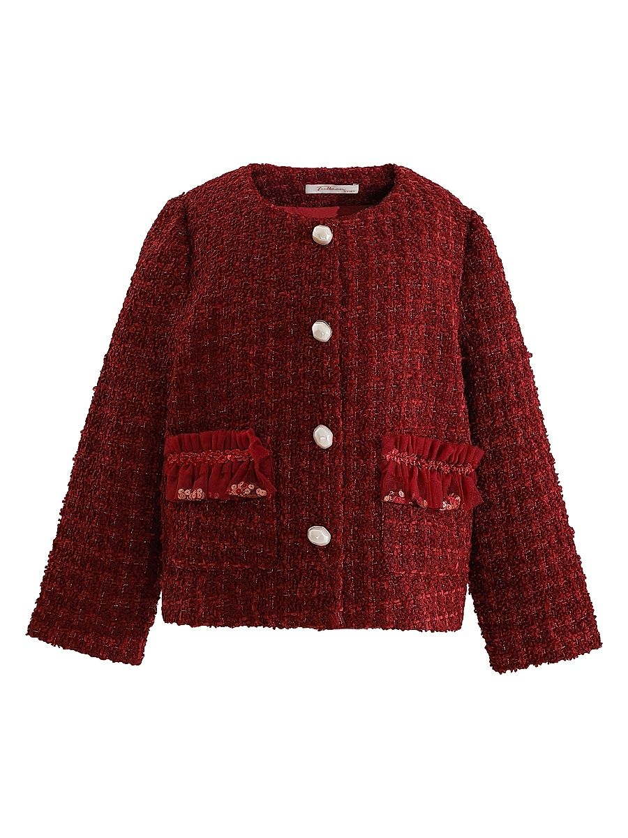 Little Girl's & Girl's Tweed Button-Up Jacket - Red - Size 9