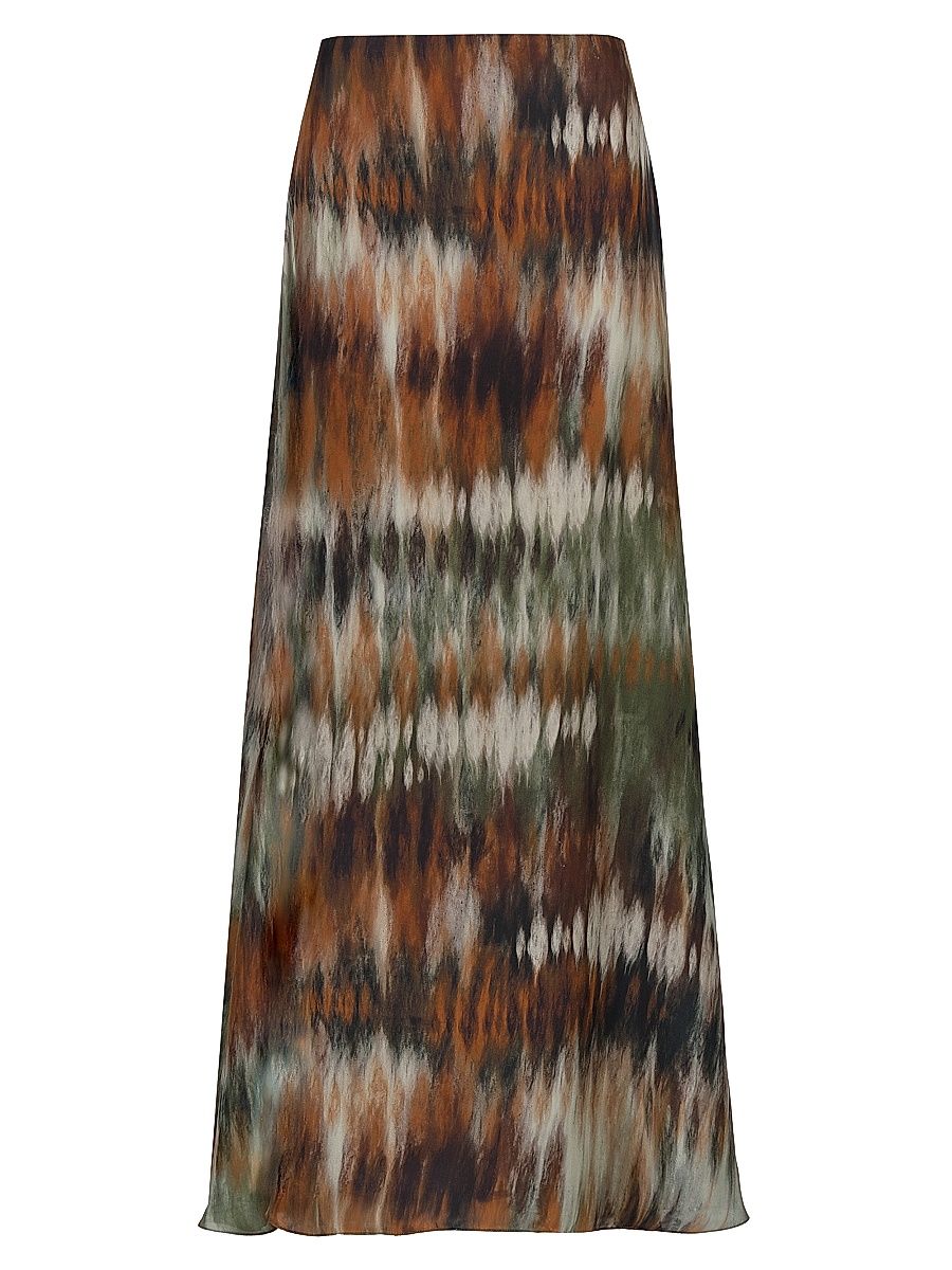 Women's New Intermingled Ideas Silk Maxi Skirt - Pine Green Chocolate - Size 6