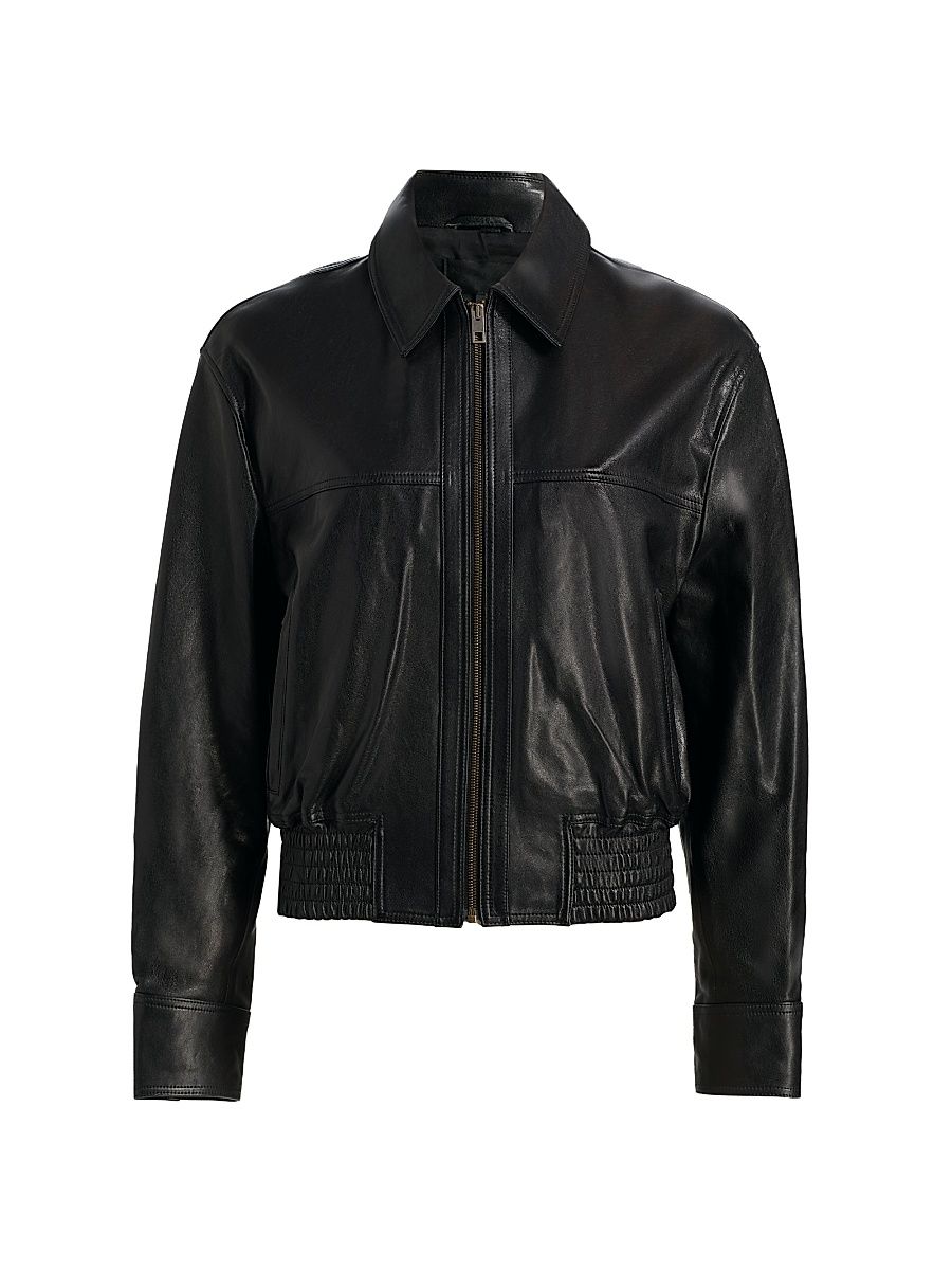 Women's Aime Leather Bomber Jacket - Black - Size Medium
