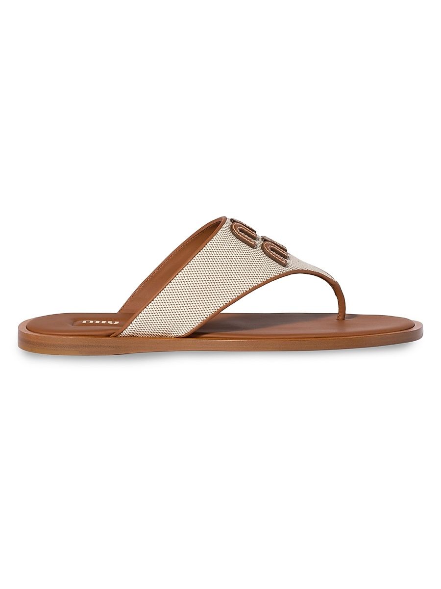 Women's Canvas and Leather Thong Sandals - Beige Khaki - Size 10