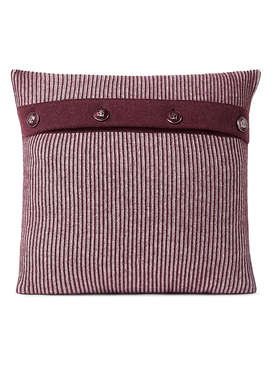 Cashmere Vanisé Rib Knit Cushion with Metal Buttons - Amaranth Red