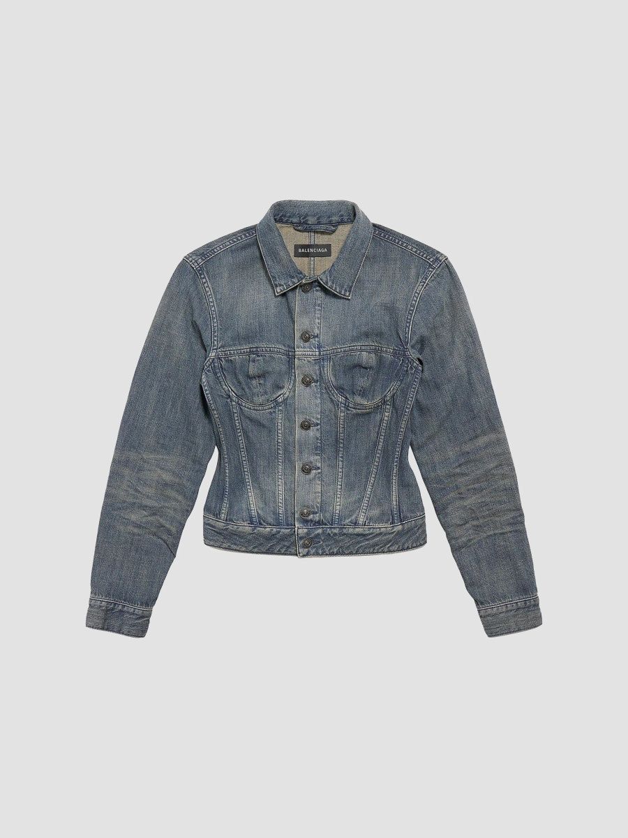 Balenciaga Women's Corseted Denim Jacket - Blue - Size XL