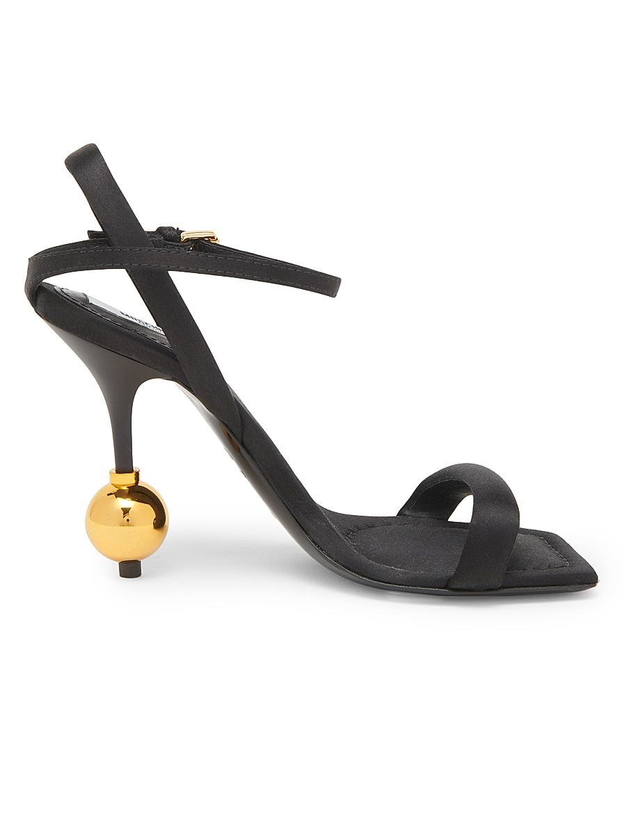 Women's 100MM Satin Sculptural Sandals - Black - Size 9.5