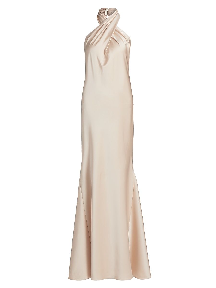 Women's Ninette Satin Hatler Gown - Pearl - Size 12