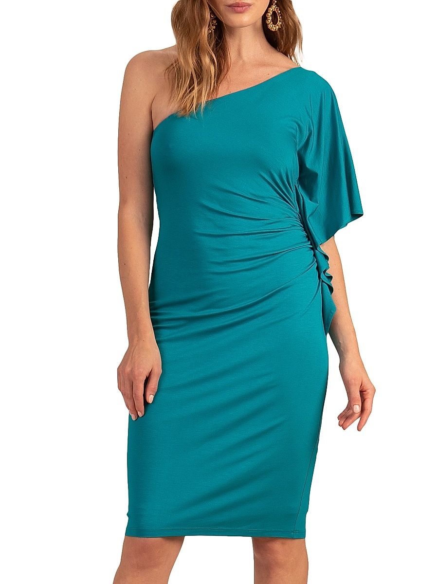 Women's Ratio One-Shoulder Body-Con Dress - Tile Blue - Size Small