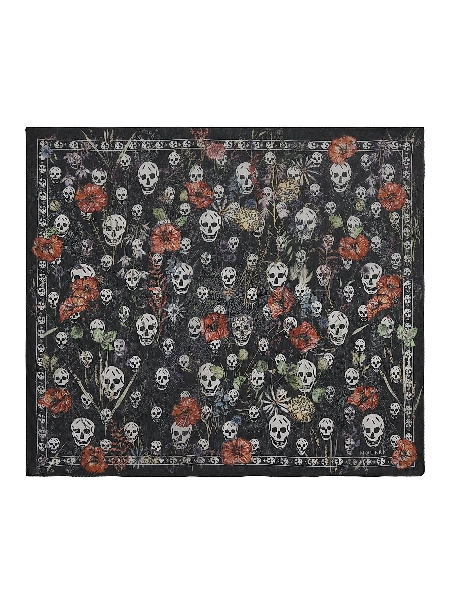 Women's Skull Silk Chiffon Scarf - Black Ivory