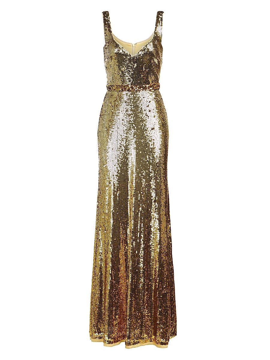 Women's Zahra Sequined Sleeveless Gown - Gilt - Size 8