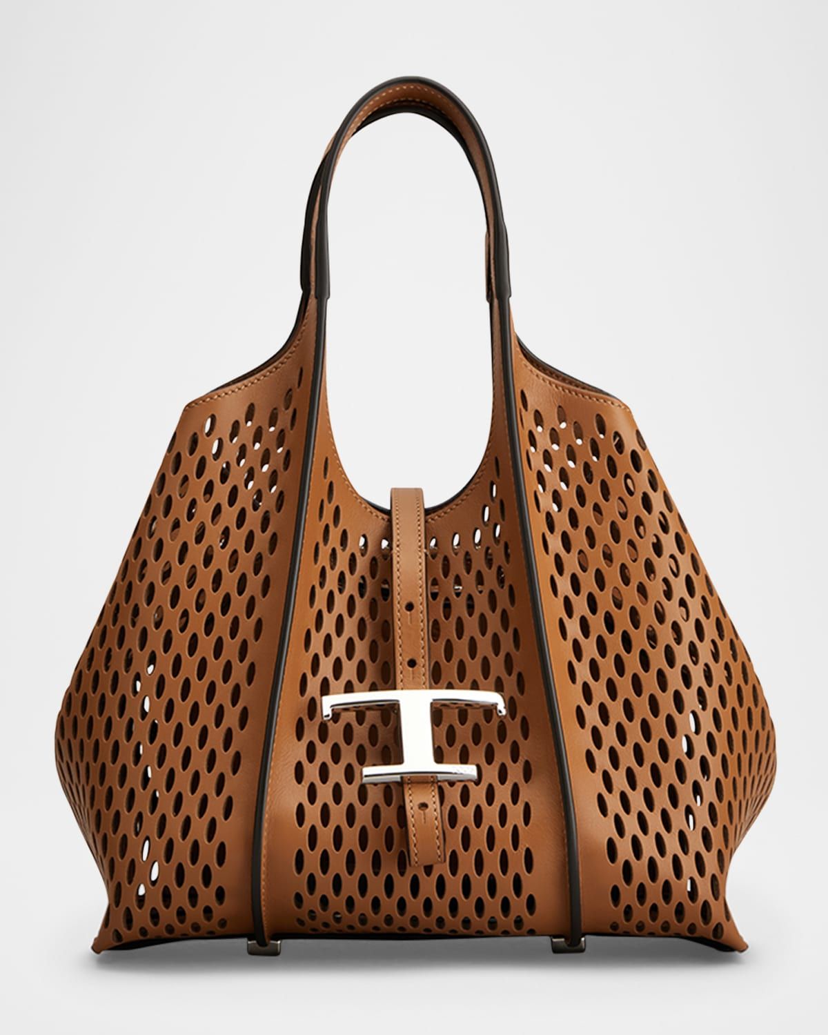 Mini Laser-Cut Leather Shopping Tote Bag