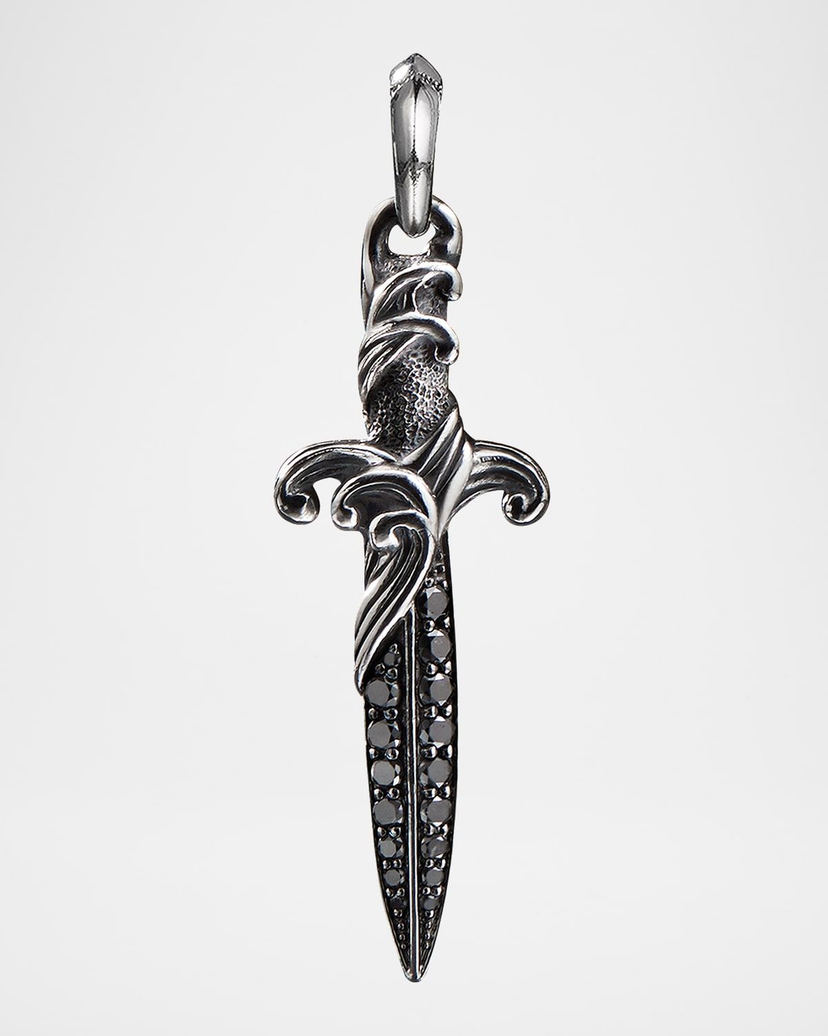 Men & apos;s Waves Dagger Pendant with Black Diamonds in Silver, 43.8mm