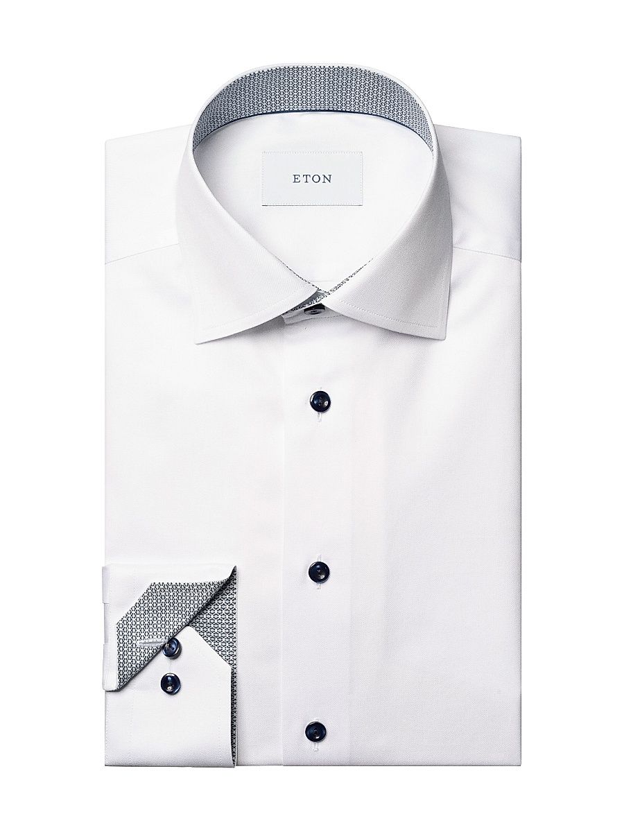 Men's Contrast-Lined Cotton Contemporary-Fit Shirt - White - Size 17.5