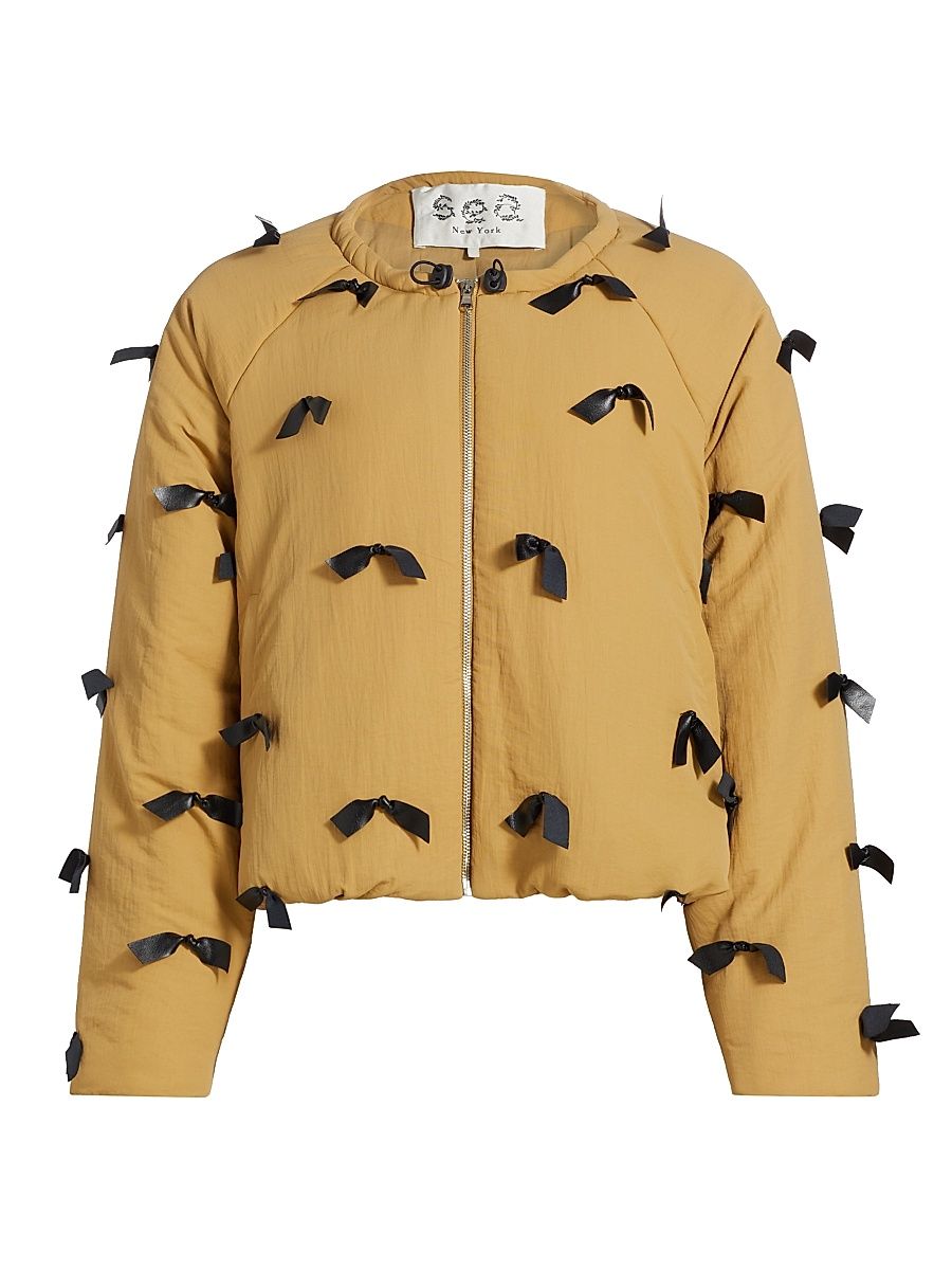 Women's Lucienne Bow Zip-Front Jacket - Khaki - Size Small