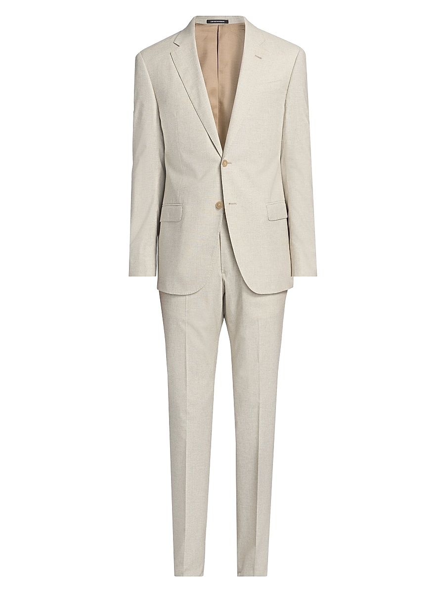 Men's Wool-Cotton-Silk Single-Breasted Summer Suit - Sabbia Melange - Size 50