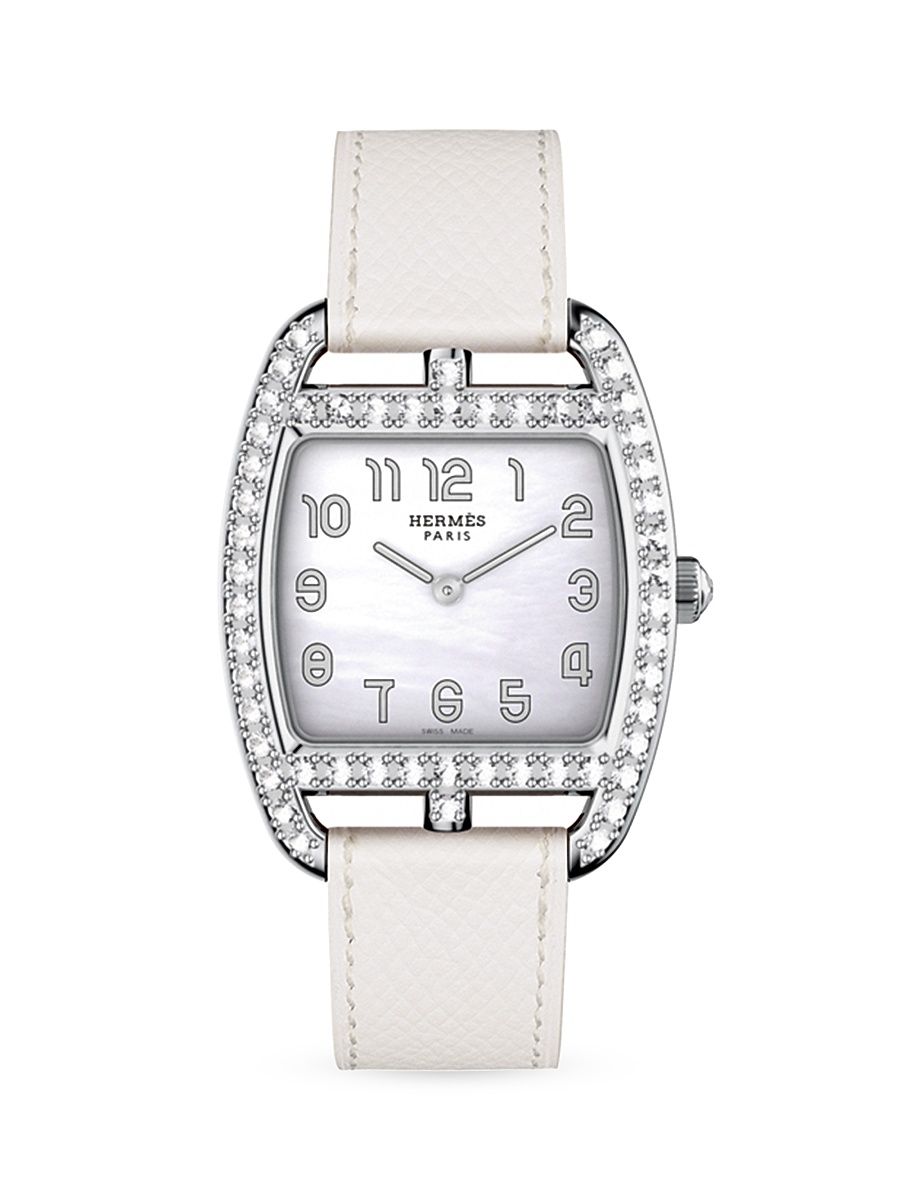 Women's Cape Cod Tonneau Stainless Steel, 1.3 TCW Diamond & Leather Strap Watch - White