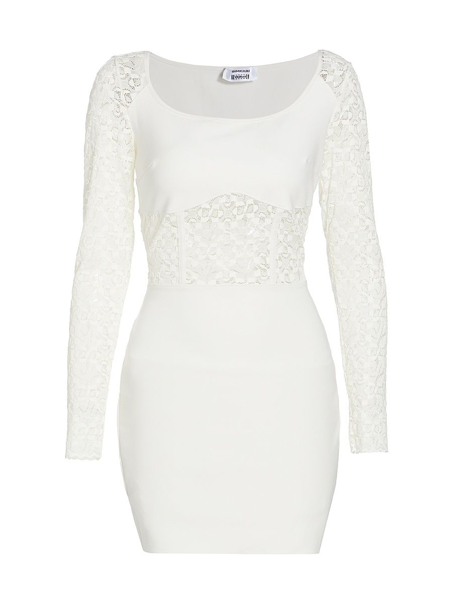 Women's SIMKHAI x Wolford Lace-Panel Minidress - Ecrue - Size Large