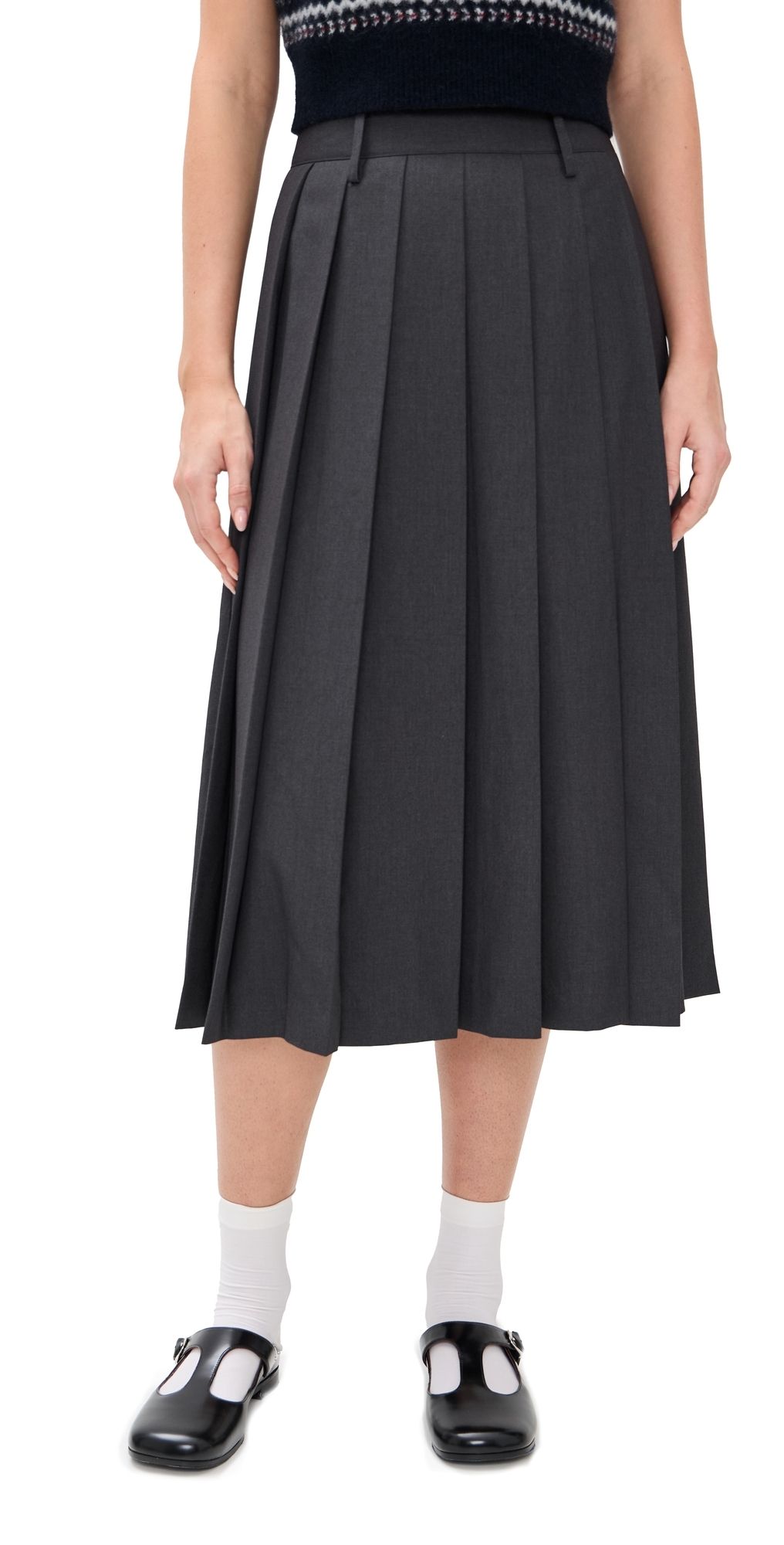 DUNST Pleats Long Skirt Charcoal Grey S