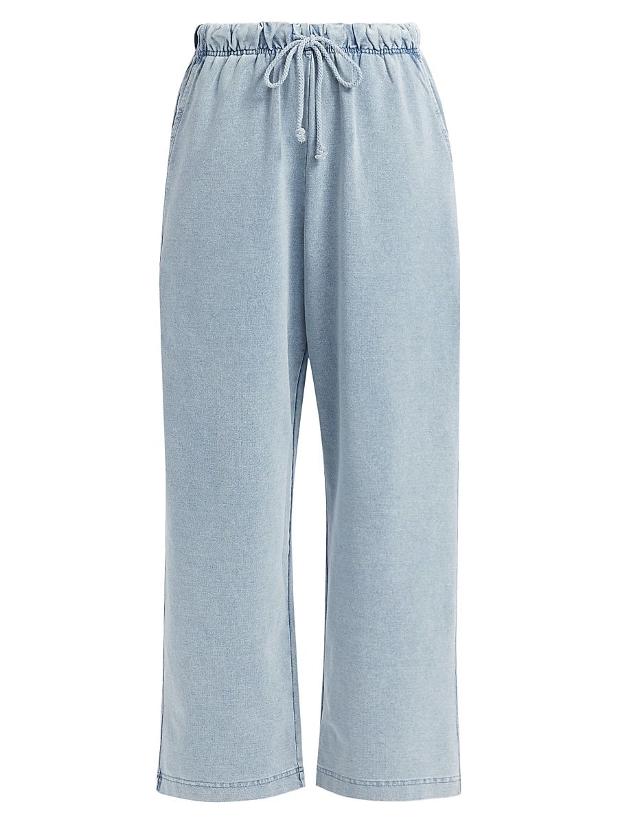 Women's Stretch Cotton-Blend Drawstring Pants - Bleached Indigo - Size XS