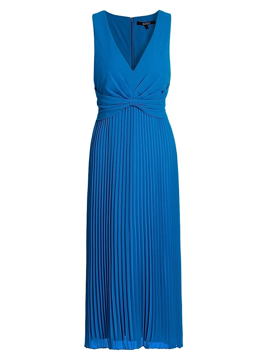 Women's Sunburst Pleated Bow-Waist Midi-Dress - Cobalt - Size 10