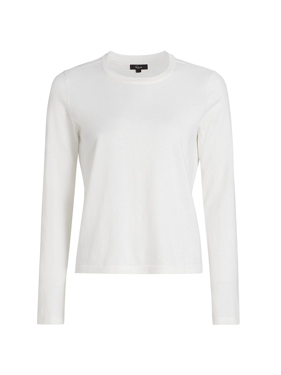 Women's Cotton-Cashmere Long-Sleeve T-Shirt - White - Size XL