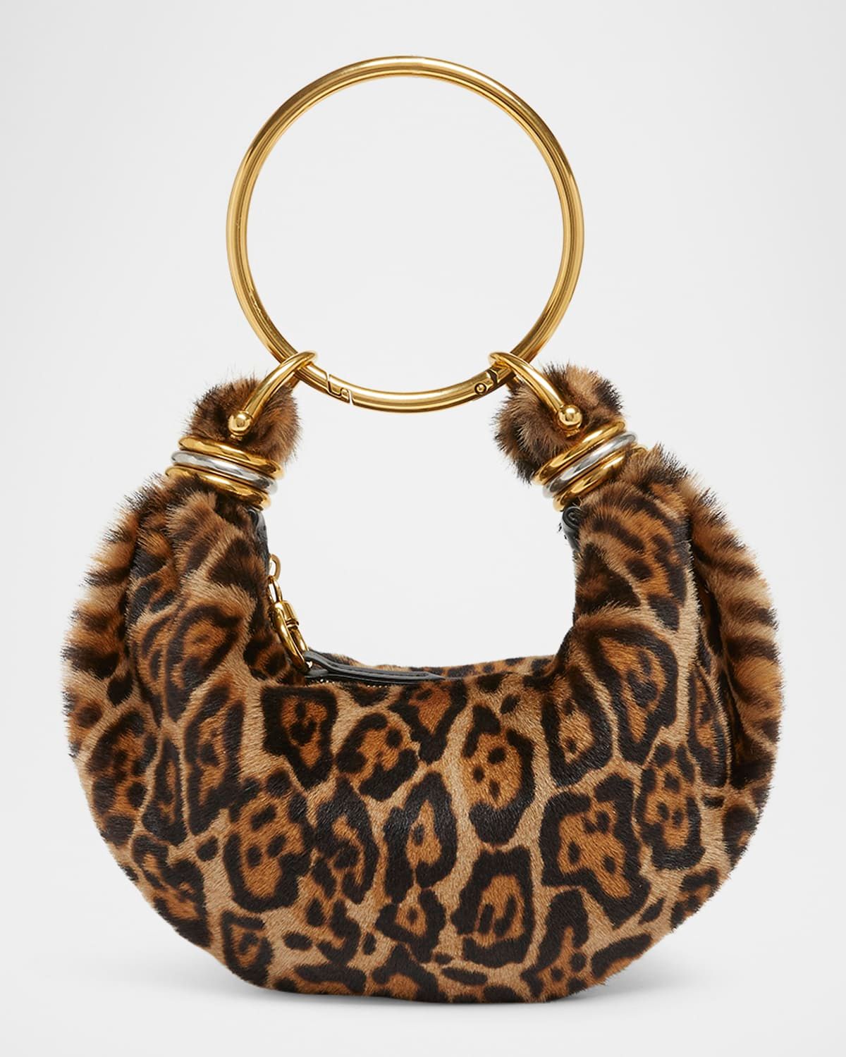Bracelet Hobo Bag in Leopard-Print Shearling