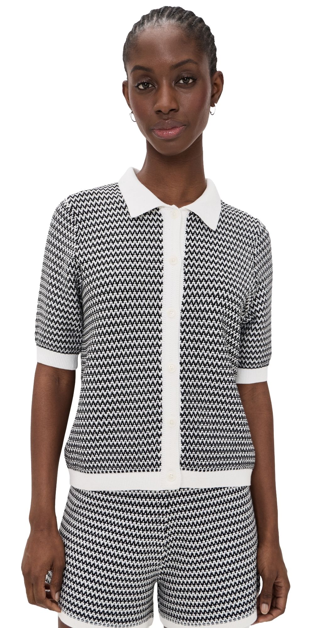 Varley Gaelle Polo Knit Top Snow White/Black XL