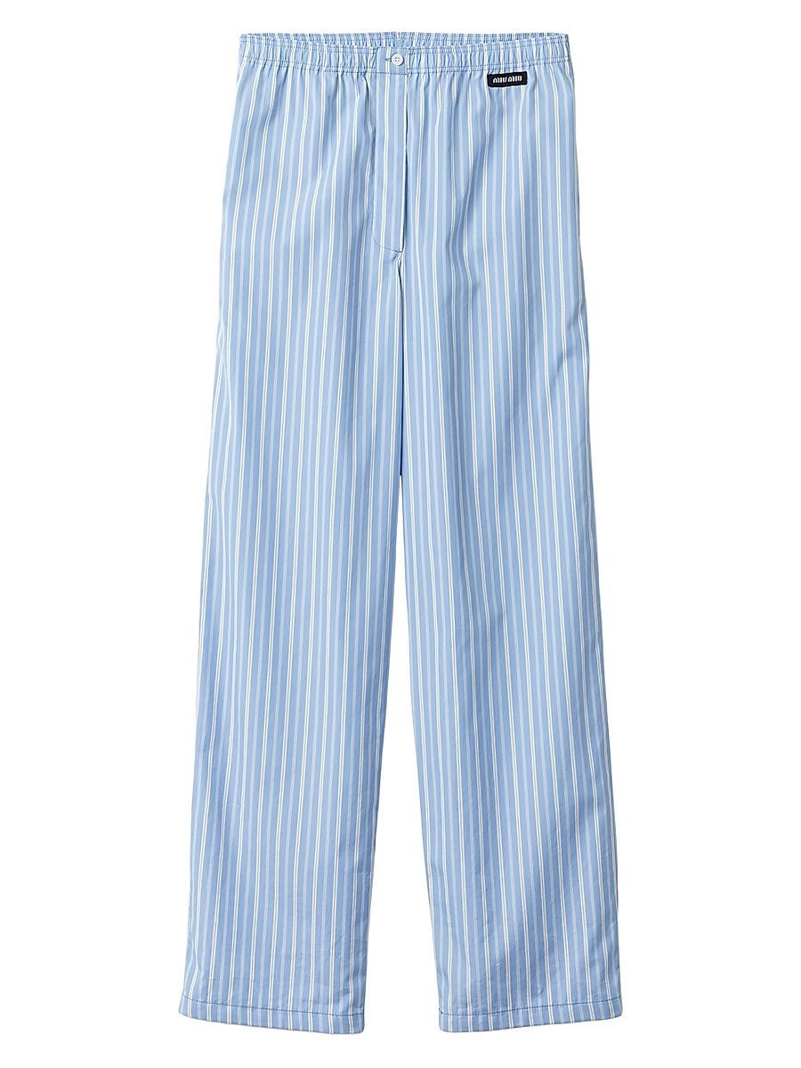 Women's Striped Poplin Pajama Pants - Blue - Size 6