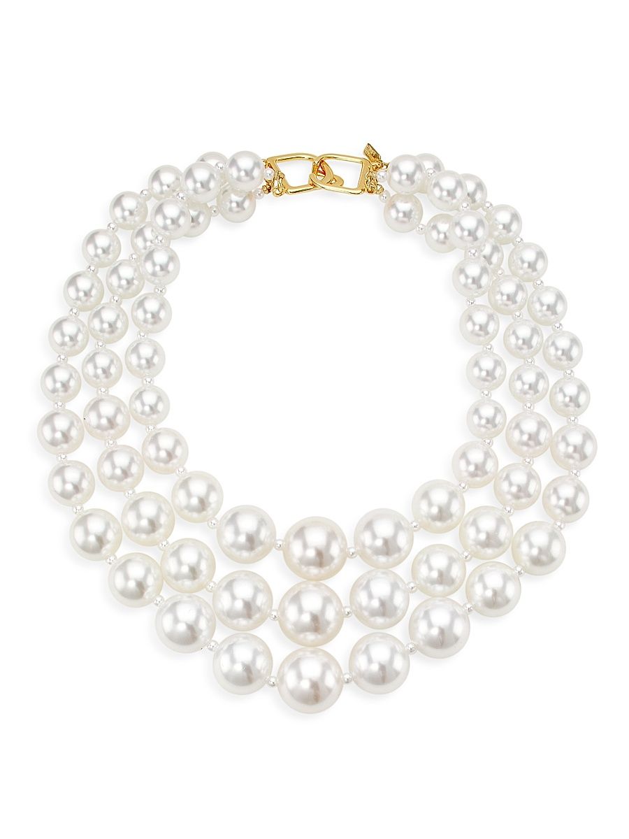 Women's Goldtone & Faux Pearls Triple-Layered Necklace - Gold White Pearl