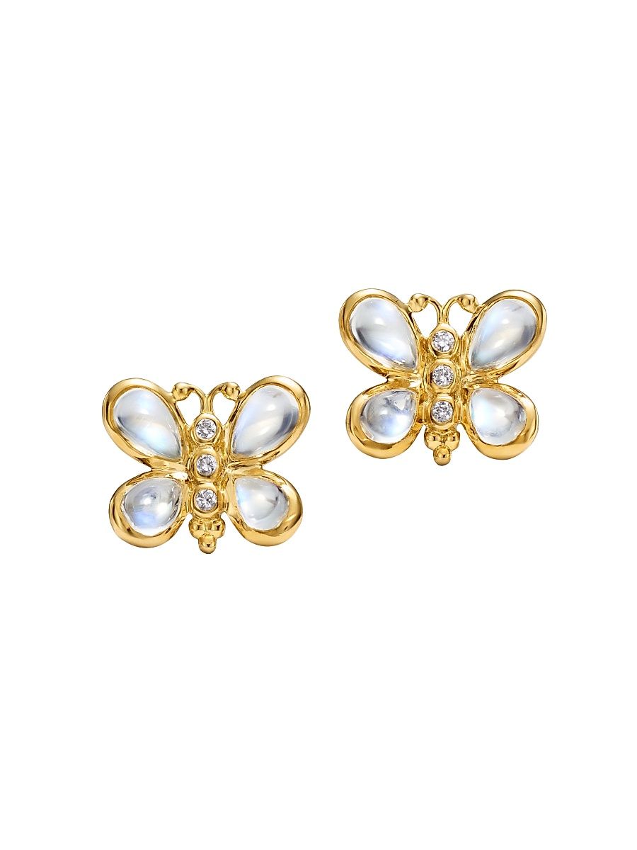Women's Florence86 Piccola Luna 18K Yellow Gold, Blue Moonstone & 0.05 TCW Diamond Butterfly Stud Earrings - Yellow Gold