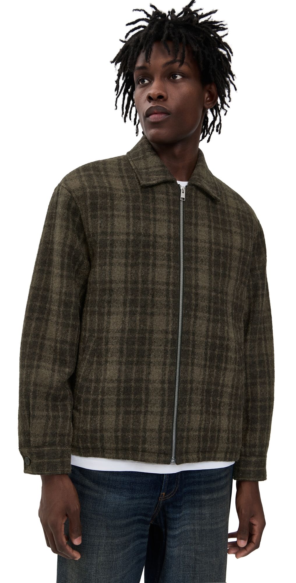 FRAME Padded Tweed Zip Jacket Brown Plaid L