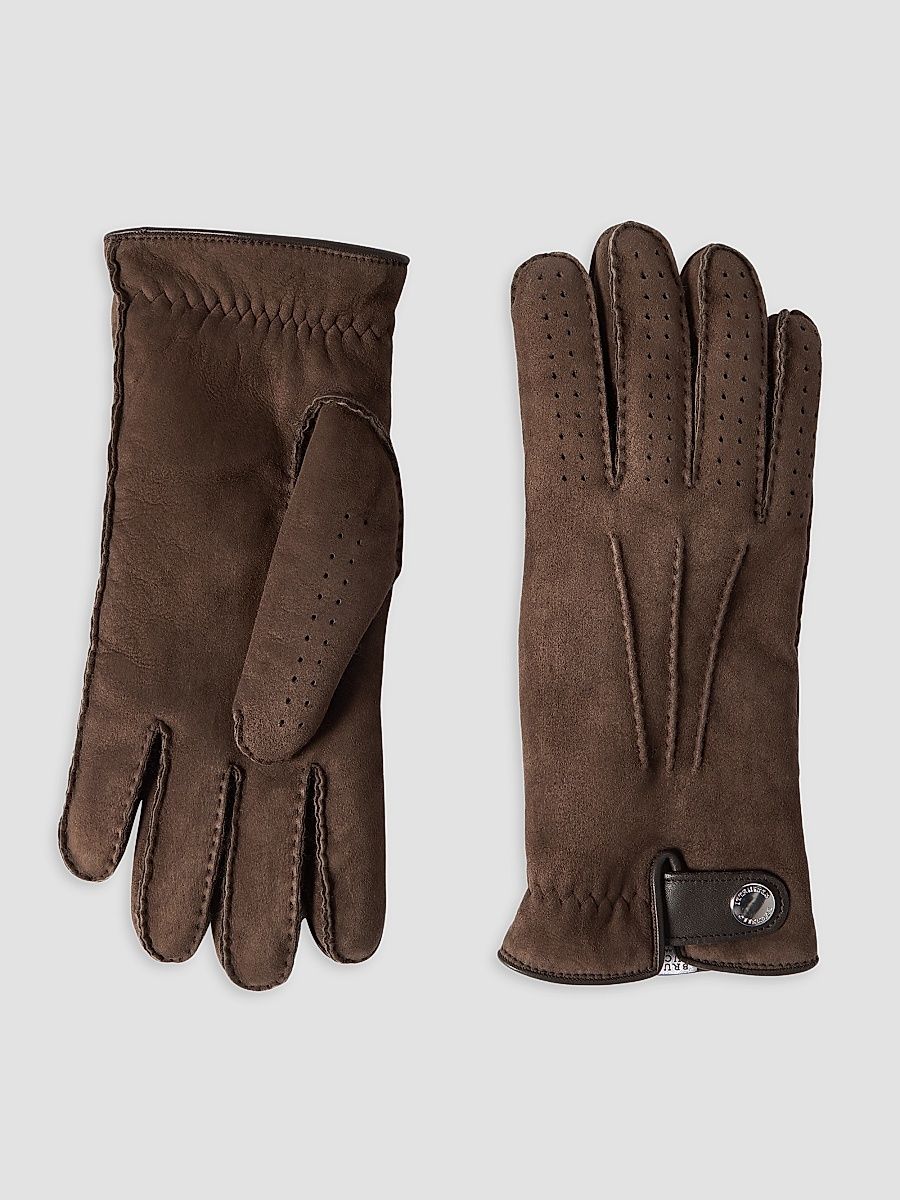 Men's Suede Shearling Gloves - Rust Brown - Size Medium