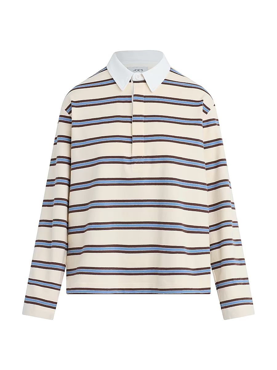 Women's Dylan Striped Cotton Oversized Rugby Shirt - Ecru Azure Multi - Size XS