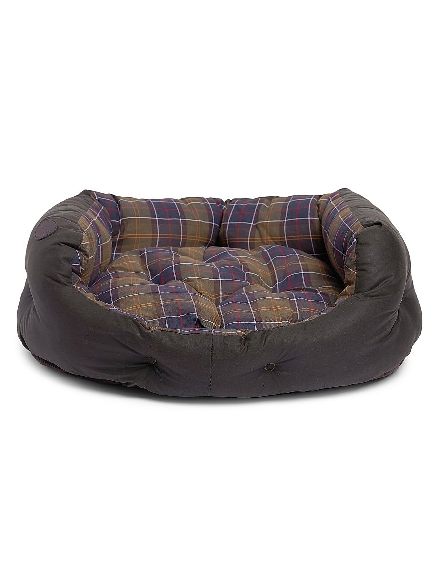 Waxed Cotton Tartan Dog Bed - Classic Olive