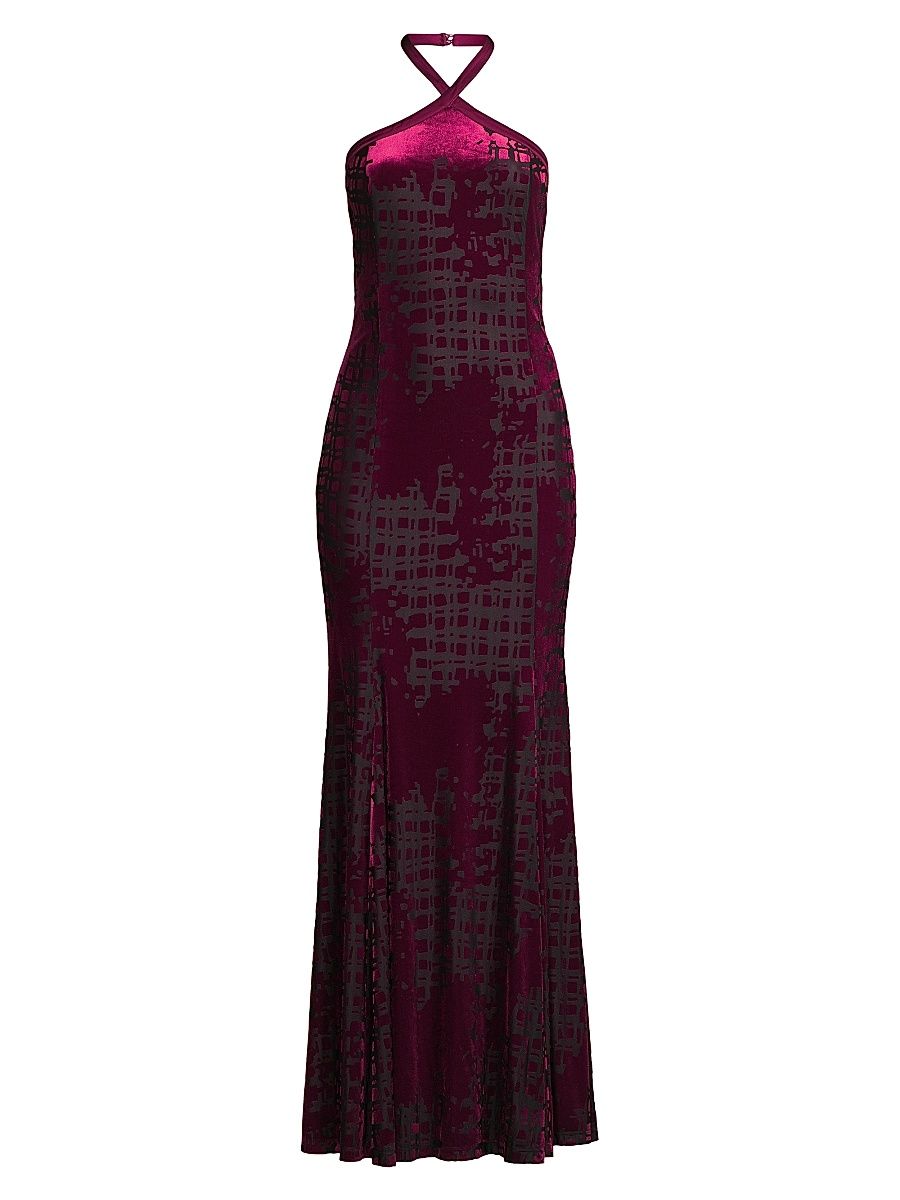 Women's Social Occasion Burnout Velvet Halterneck Maxidress - Scarlet - Size 12