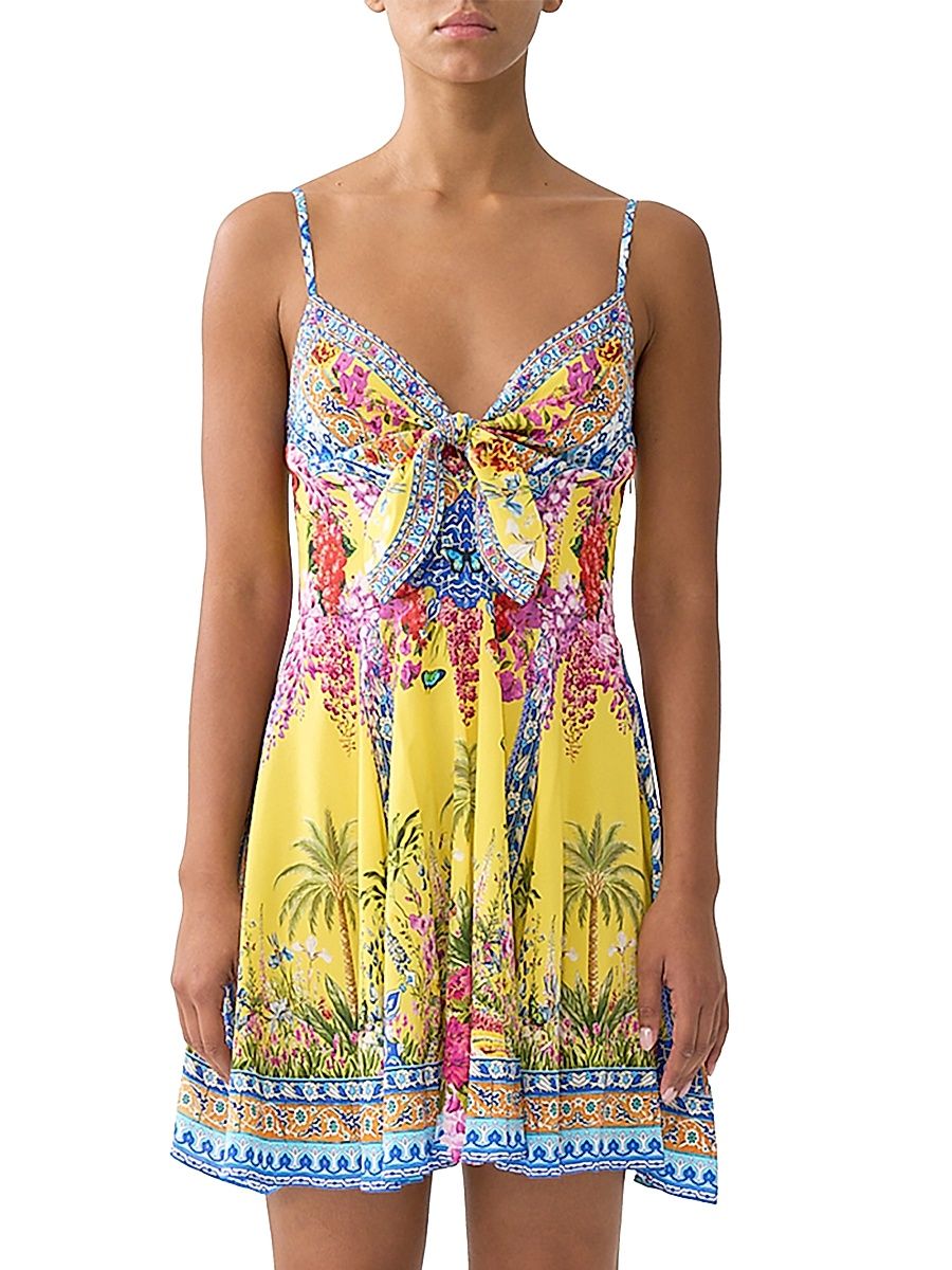 Women's Printed Silk Tie-Front Minidress - Size Medium