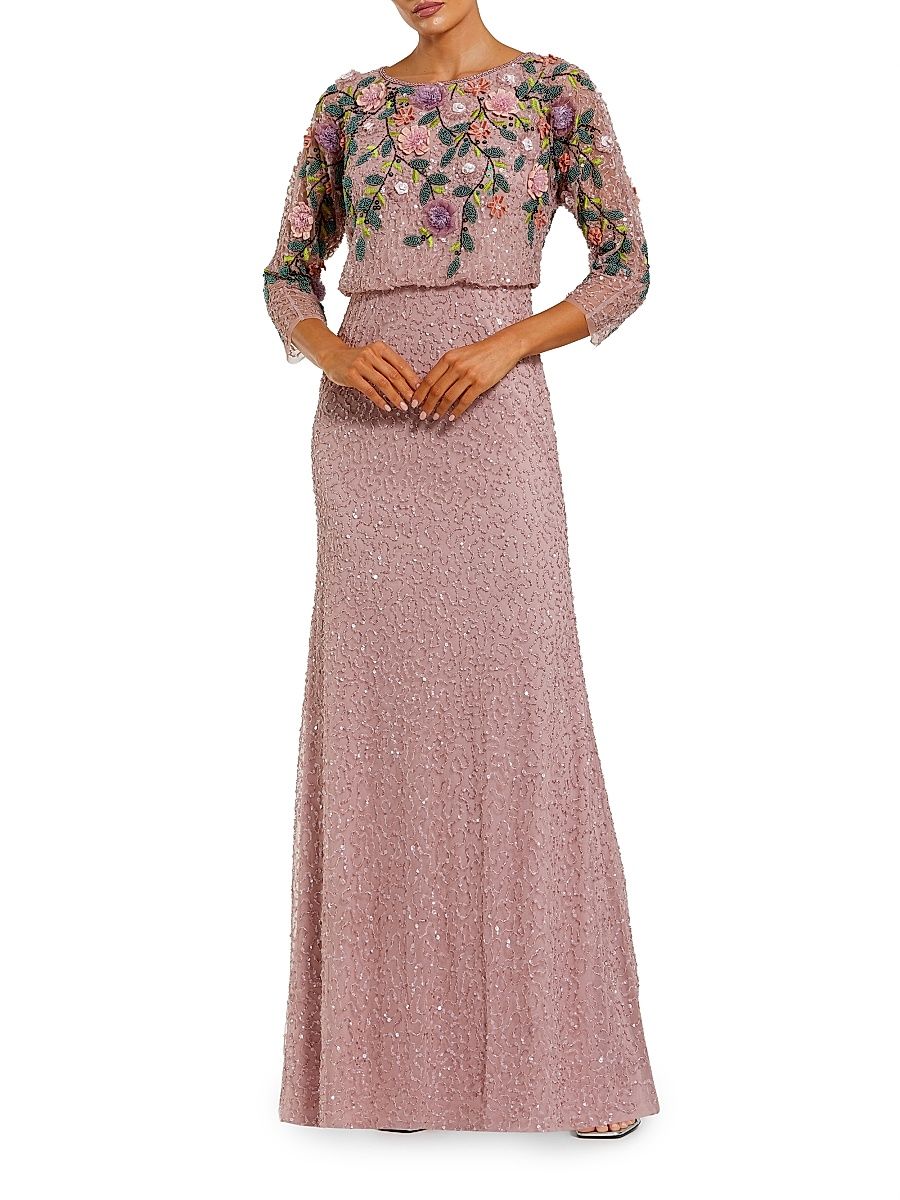 Women's Floral Beaded Mesh Gown - Vintage Lilac Multi - Size 16