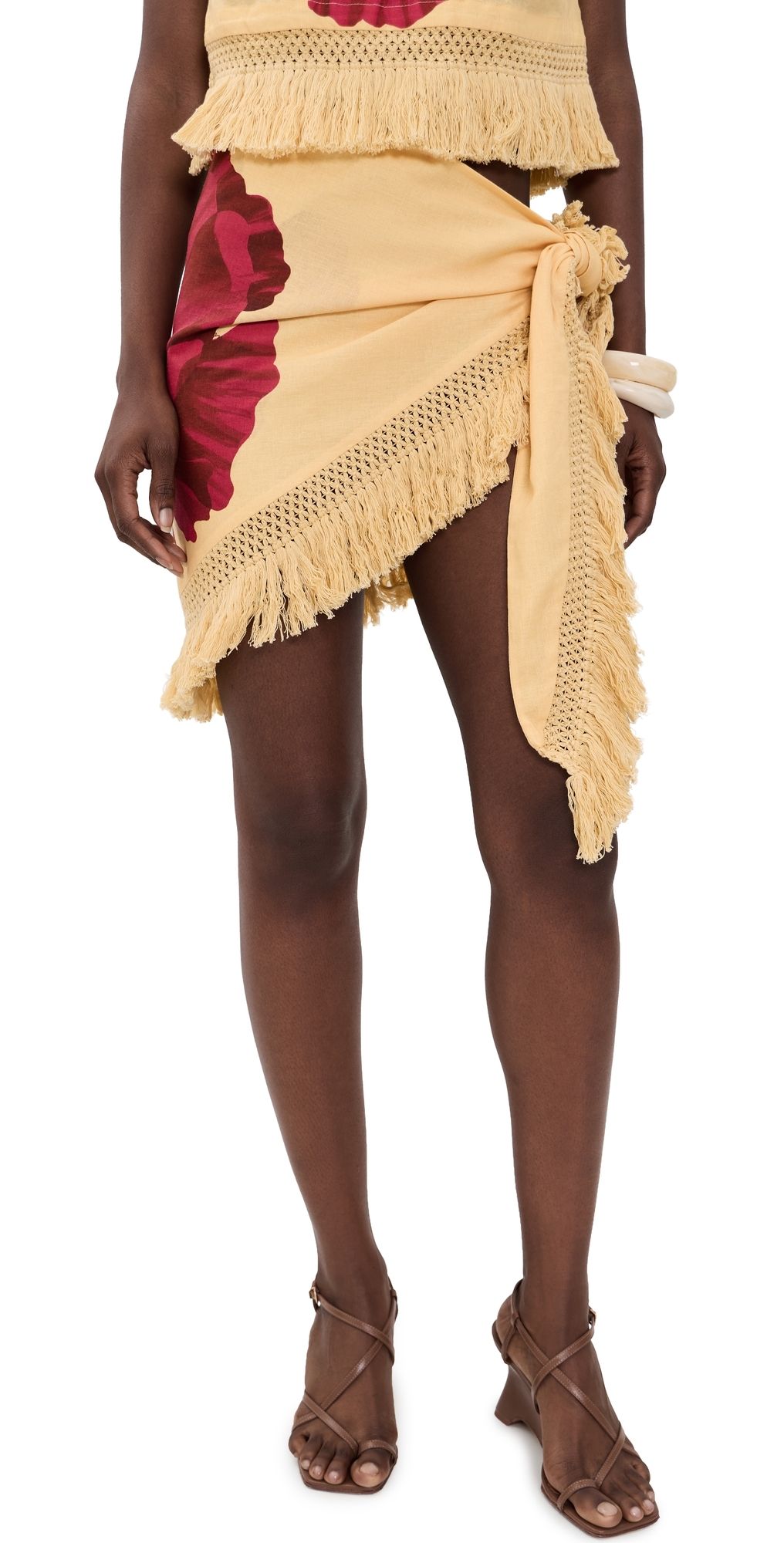 FARM Rio Fringe Skirt Poppy Flowers One Size