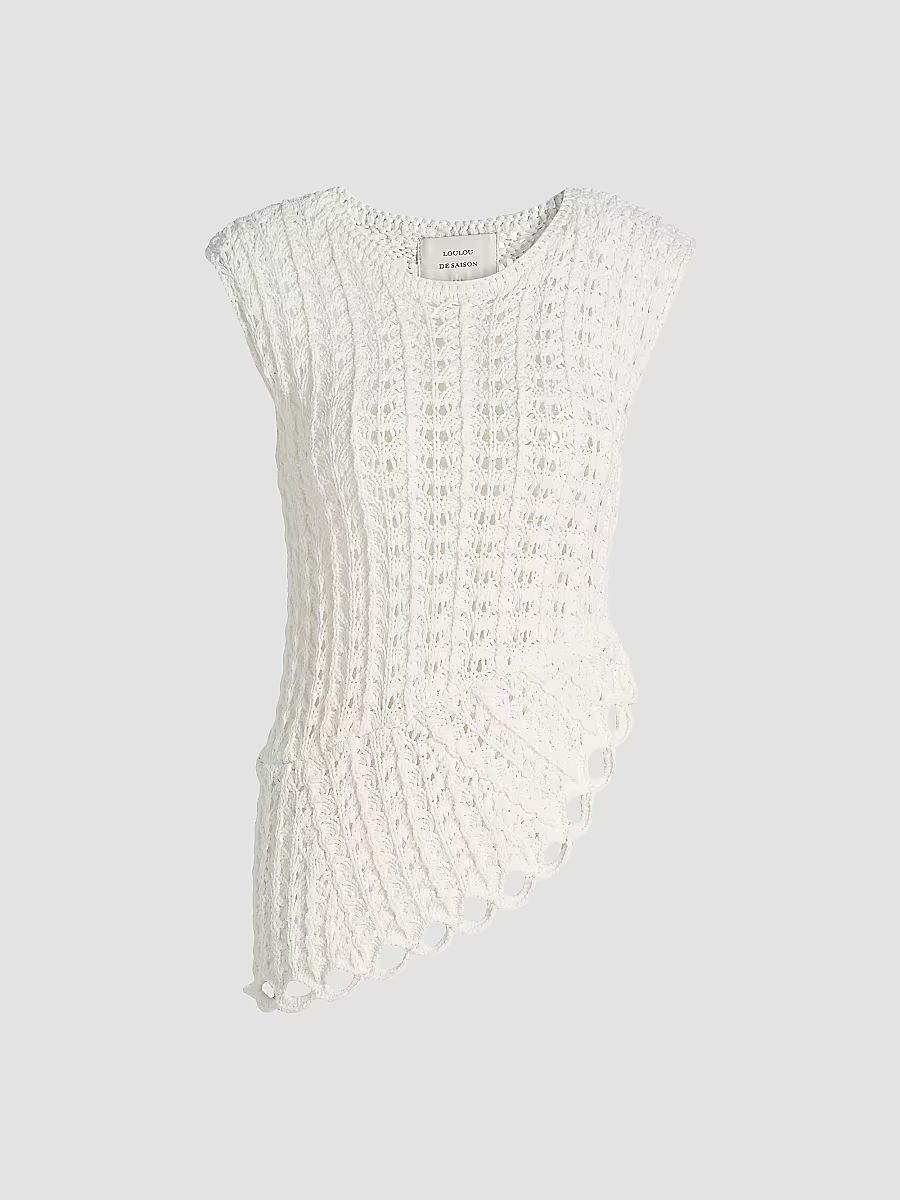 Women's Saez Crochet Asymmetric Sleeveless Top - Ivory - Size XL