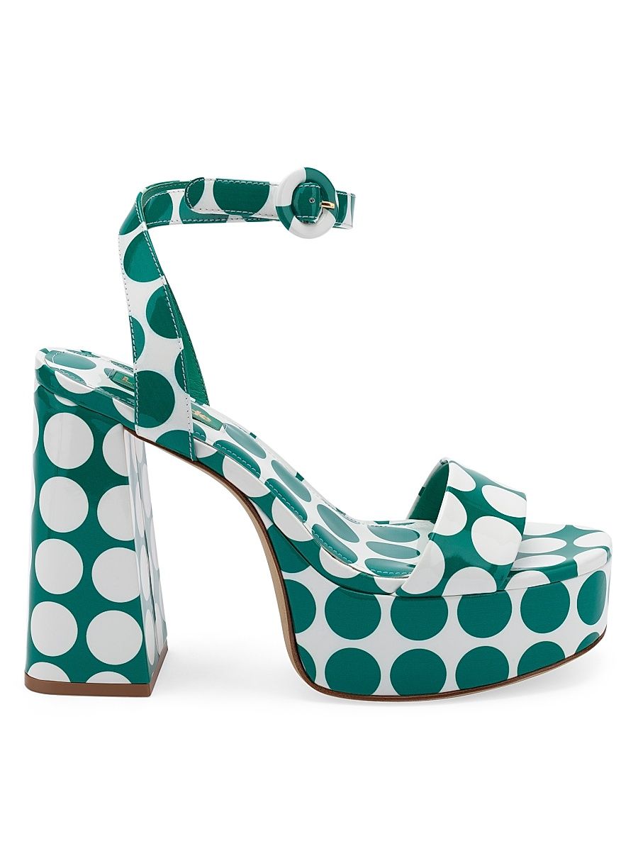 Women's Dolly Polka Dot Patent Leather Platform Sandals - White Green - Size 8.5