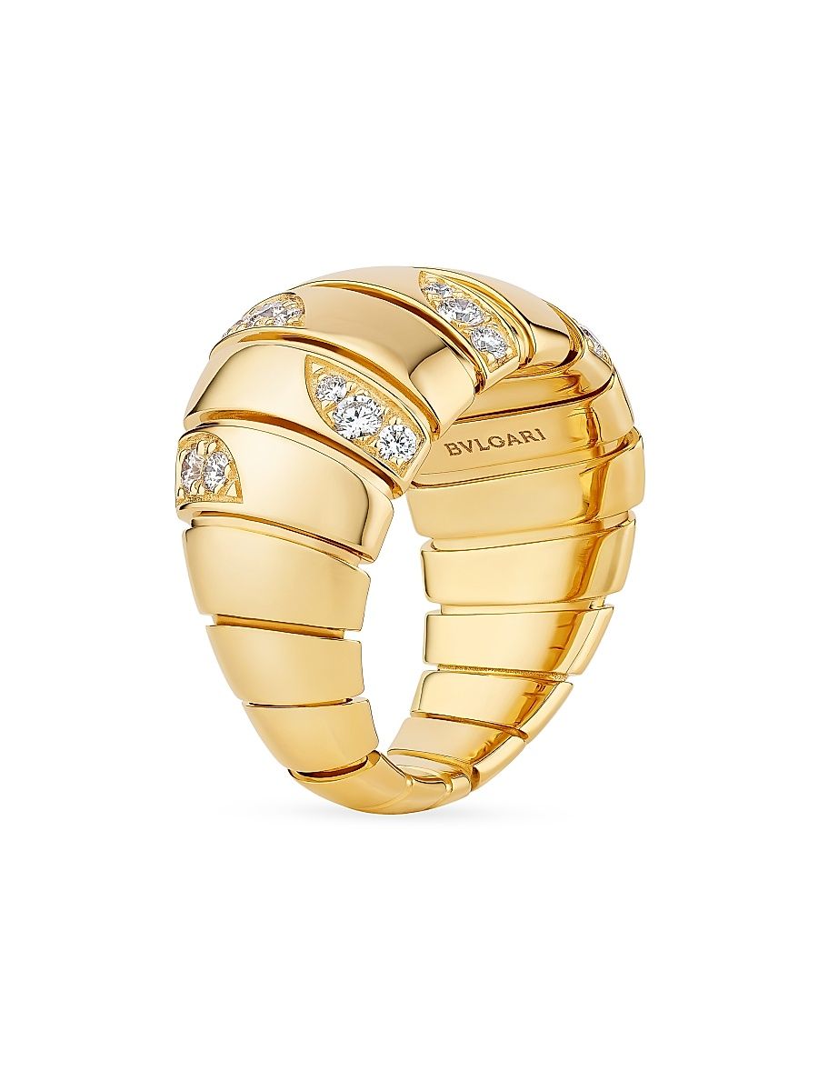 Women's Bvlgari Tubogas Tubo 18K Yellow Gold & 0.61 TCW Diamond Pavé Ring - Yellow Gold - Size 7.25